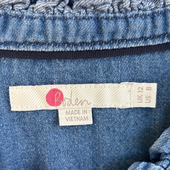 Boden Frill Ruffle Indigo Denim Cotton Button Down Blouse sz 8 - Picture 2 of 9
